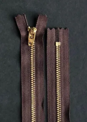 16cm. YKK Brass Closed End Zip. Brown