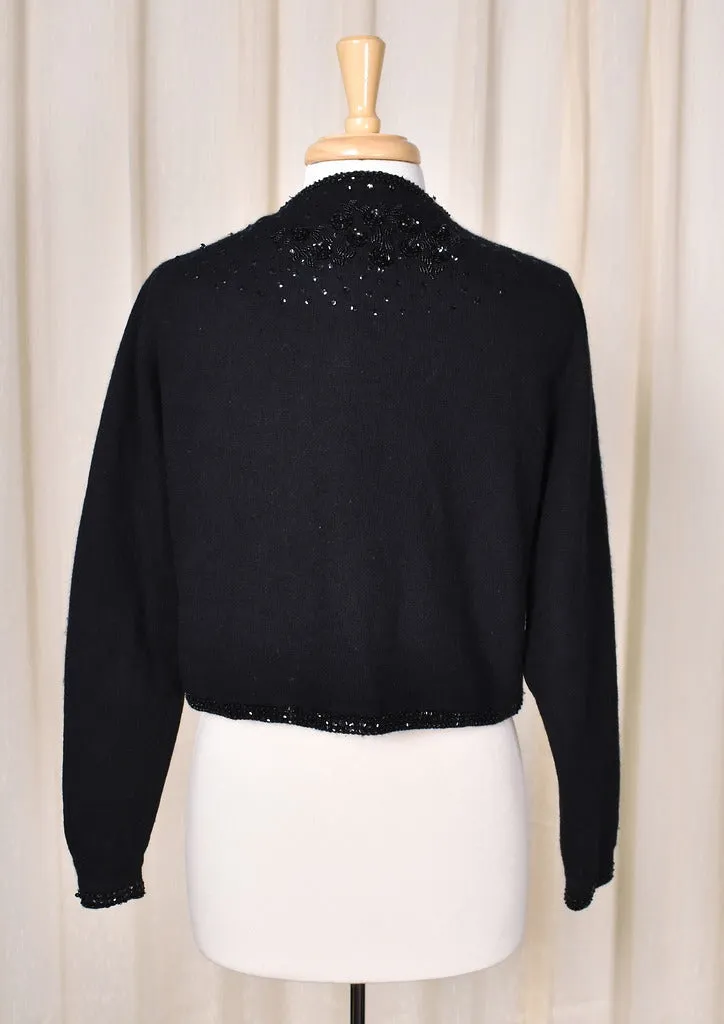 1950s Vintage Black Sequin Roses Cardi