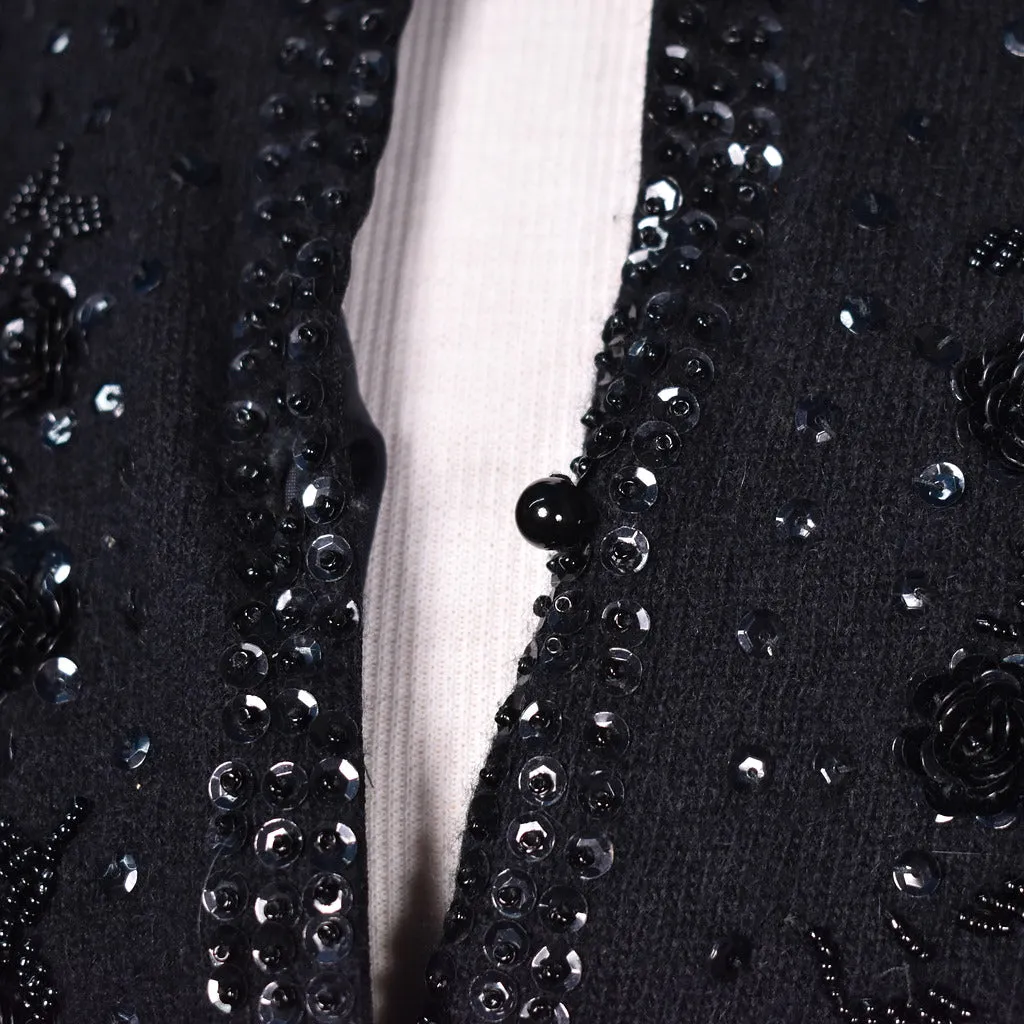 1950s Vintage Black Sequin Roses Cardi