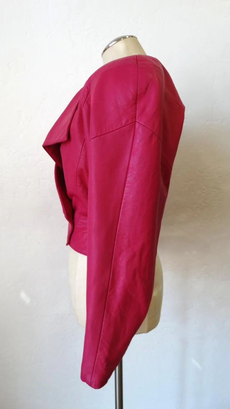 1980s Michael Hoban Hot Pink Cropped Leather Jacket