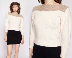 80s Cream & Gold Metallic Knit Sweater - Small to Medium