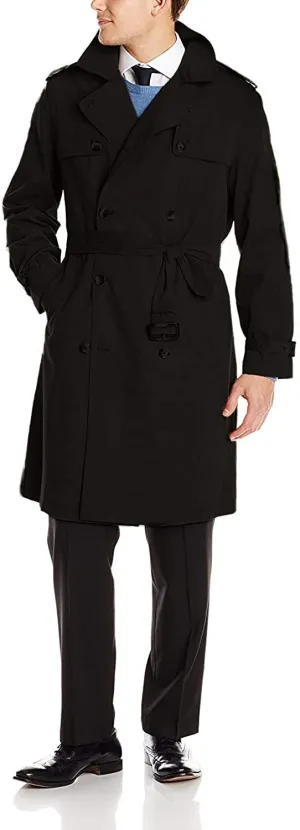 Adam Baker Men's Double-Breasted Belted Trench Coat Classic All Year Round Twill Raincoat