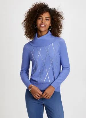 Argyle Motif Sequin Detail Sweater