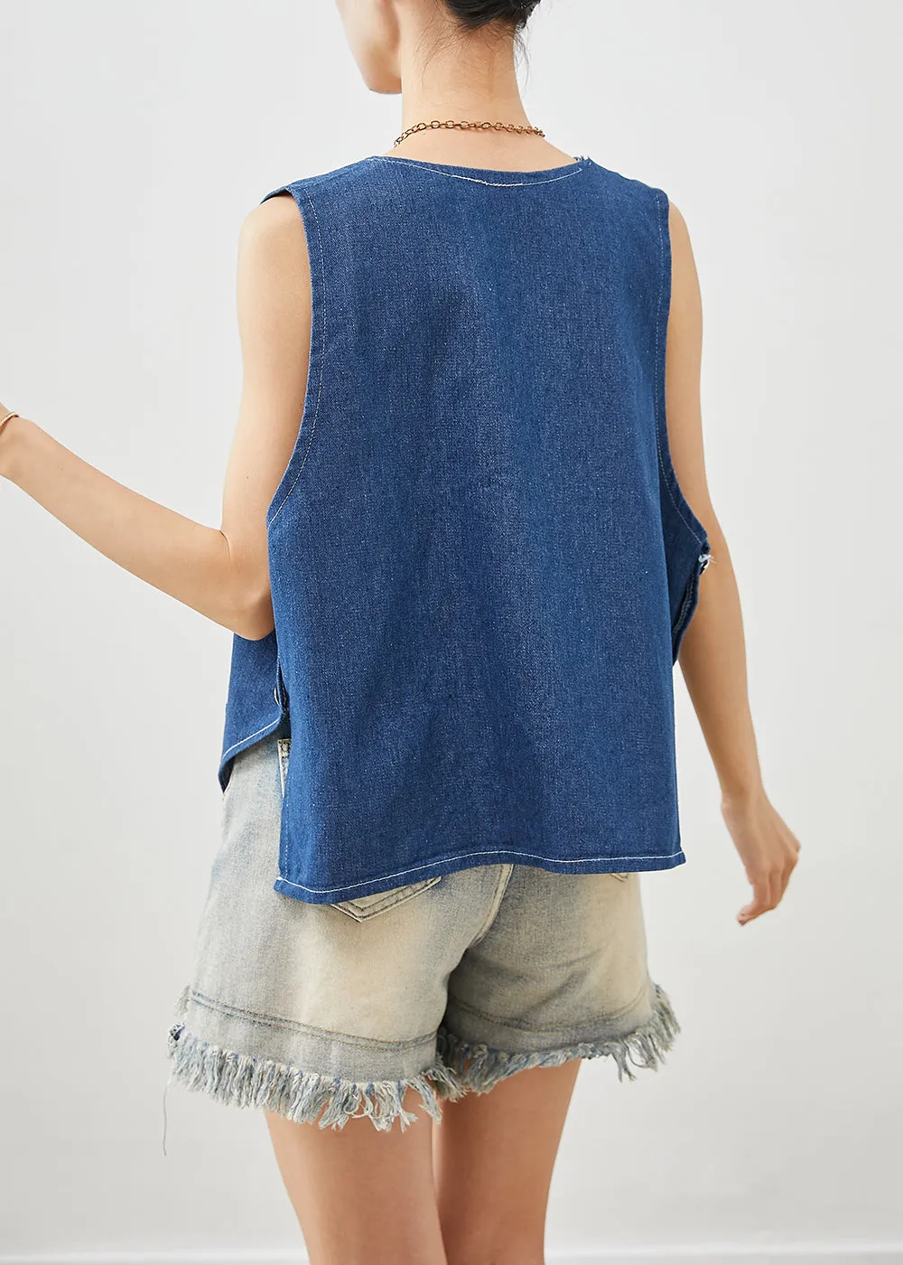 Art Navy V Neck Oversized Denim Vests Fall ML1971