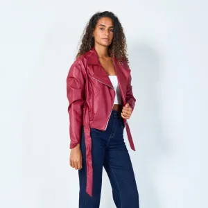 Asymmetrical belted biker jacket wholesale