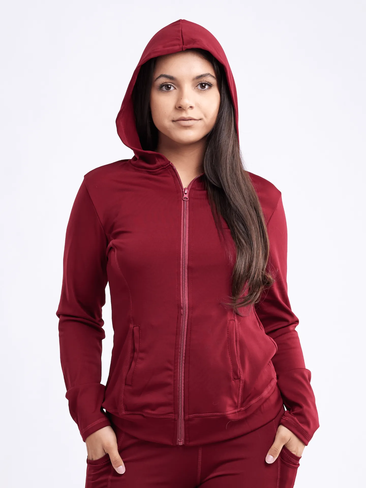 Athletic Fitted Zip-Up Hoodie Jacket with Pockets