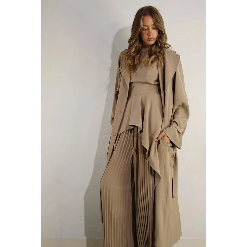 Back Pleated Trench Coat ASH TAUPE