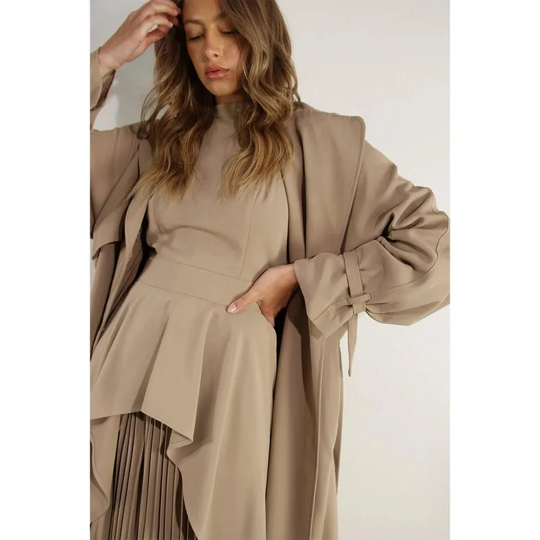 Back Pleated Trench Coat ASH TAUPE