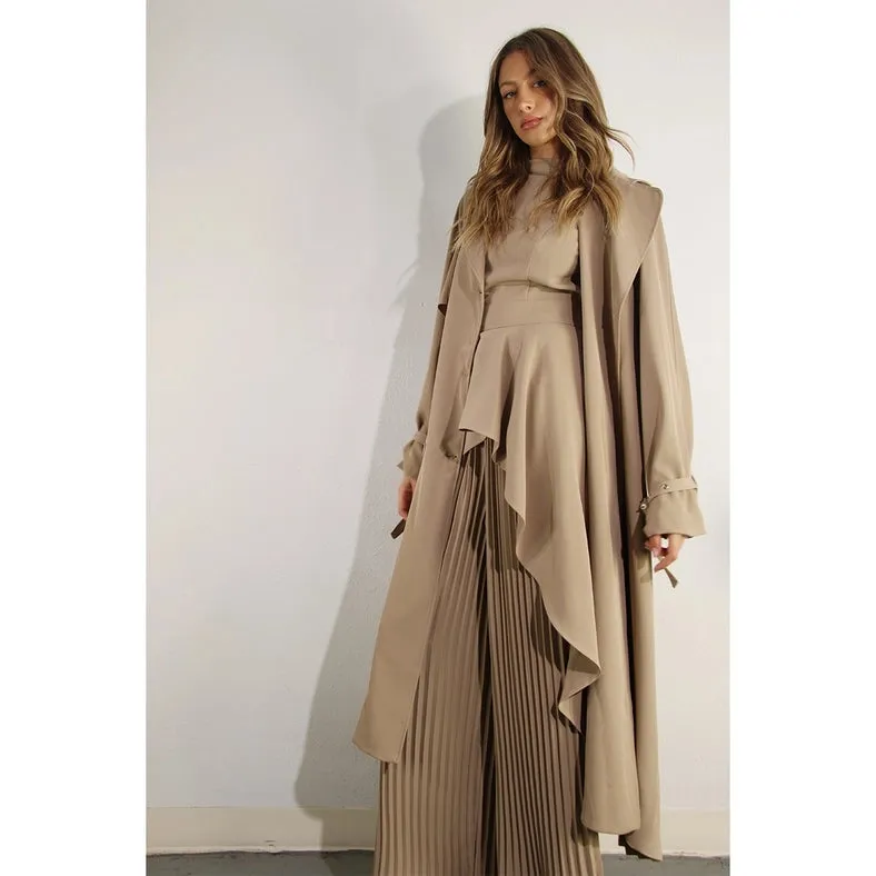 Back Pleated Trench Coat ASH TAUPE