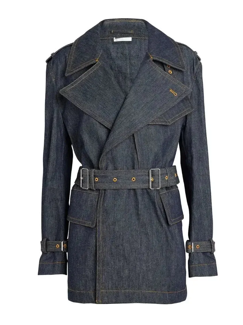 Belted Denim Trench Jacket