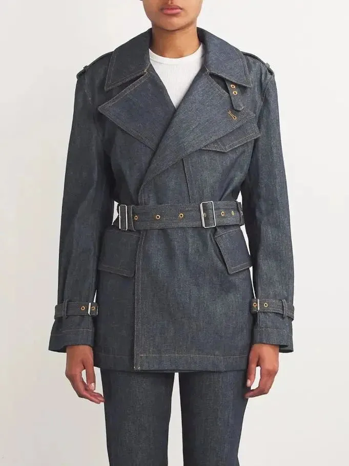 Belted Denim Trench Jacket