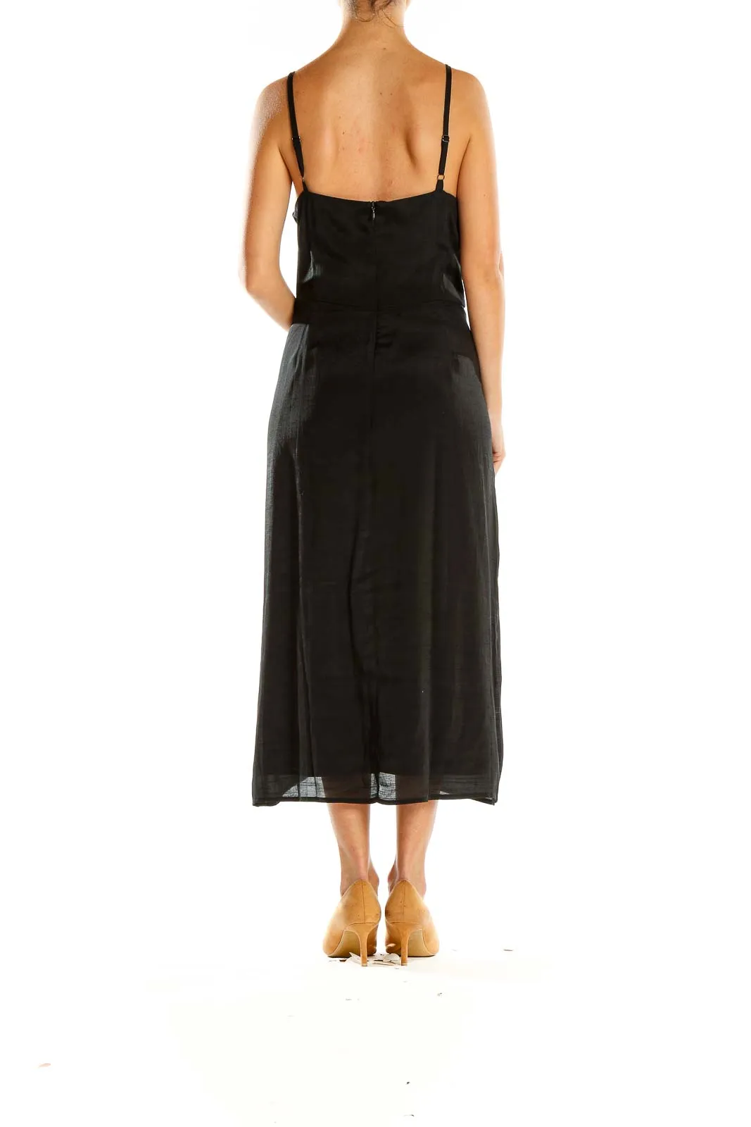 Black Elegant Wrap-Style Midi Dress