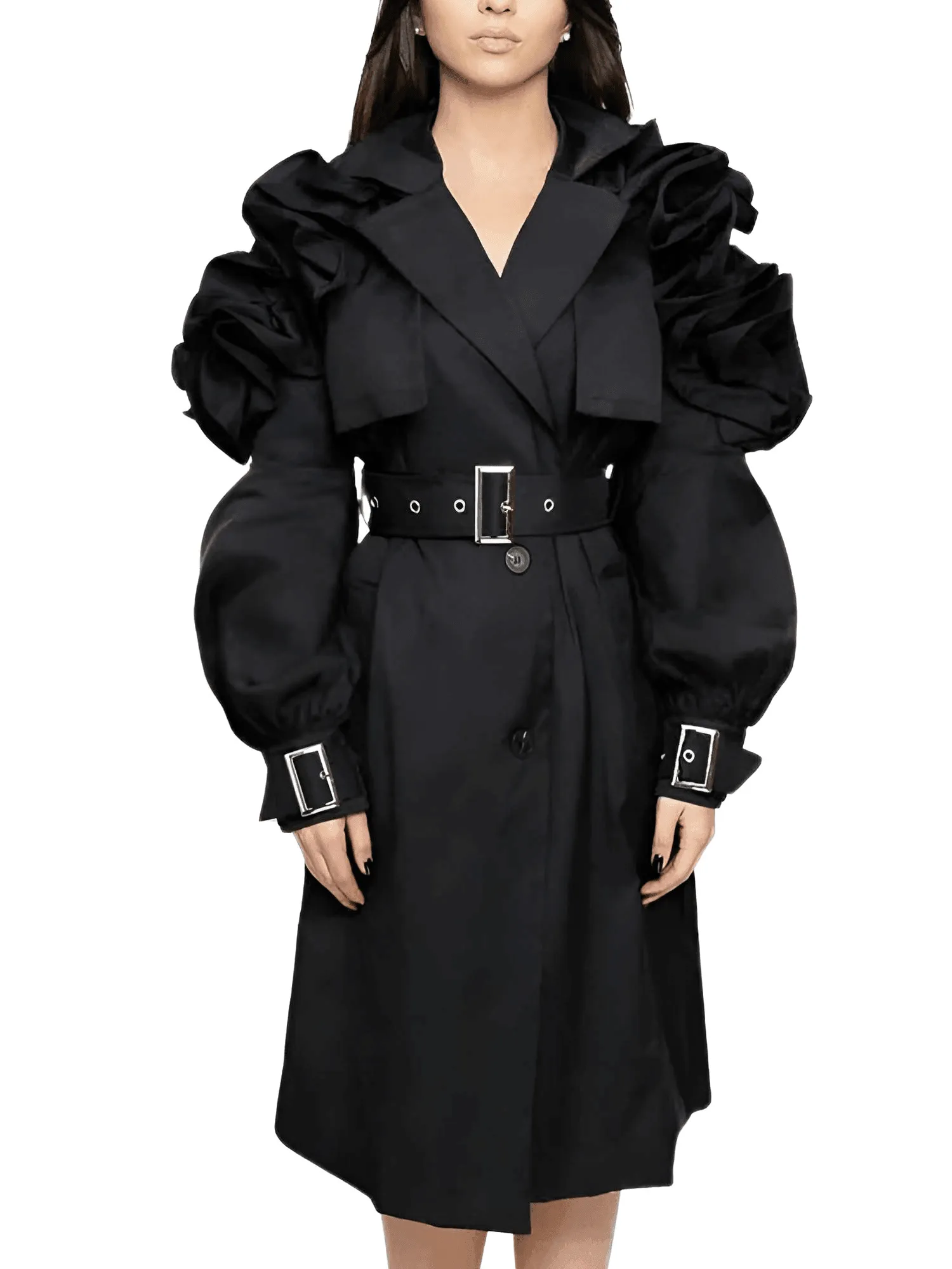 Black Khaki Long Trench Coat Women's Belt Elegant Chic Stylish Luxury Clothes Runway Fashion