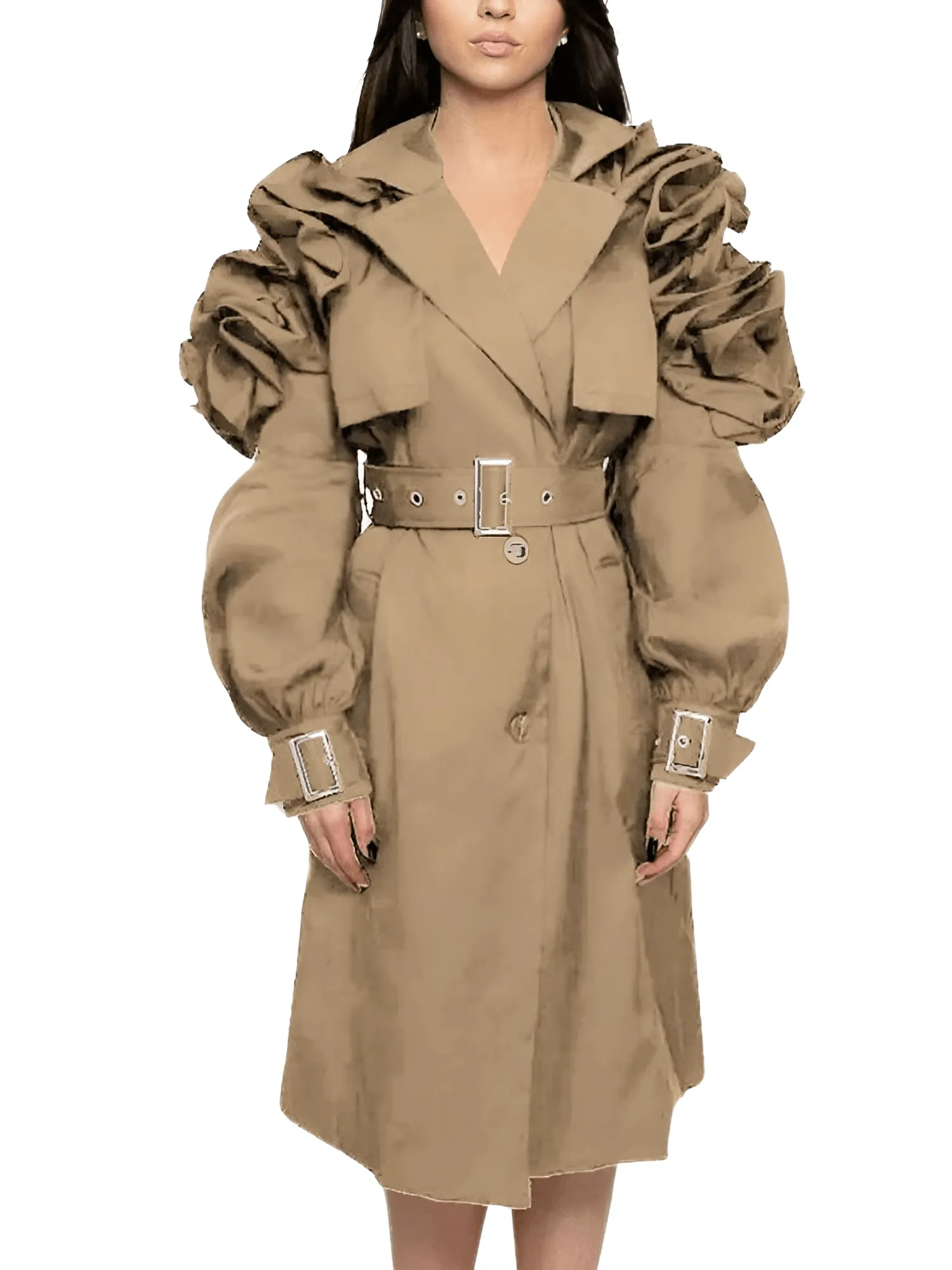 Black Khaki Long Trench Coat Women's Belt Elegant Chic Stylish Luxury Clothes Runway Fashion