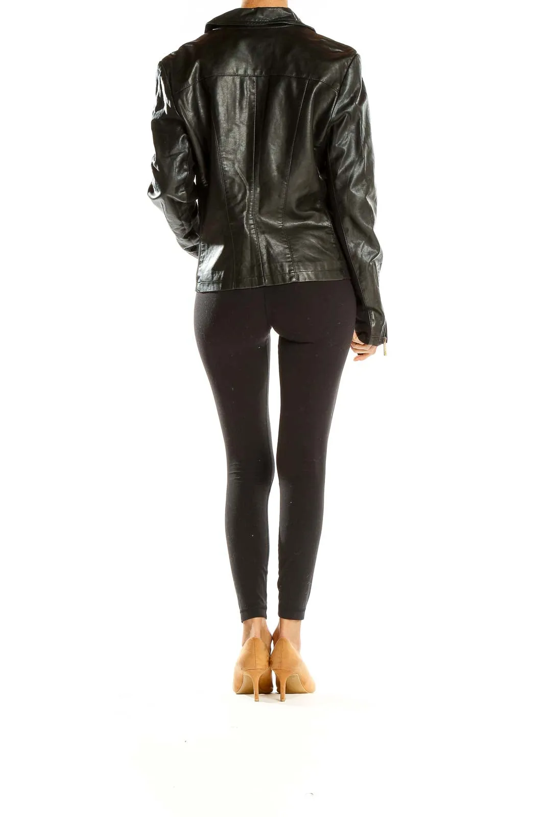 Black Leather Zip-Up Moto Jacket