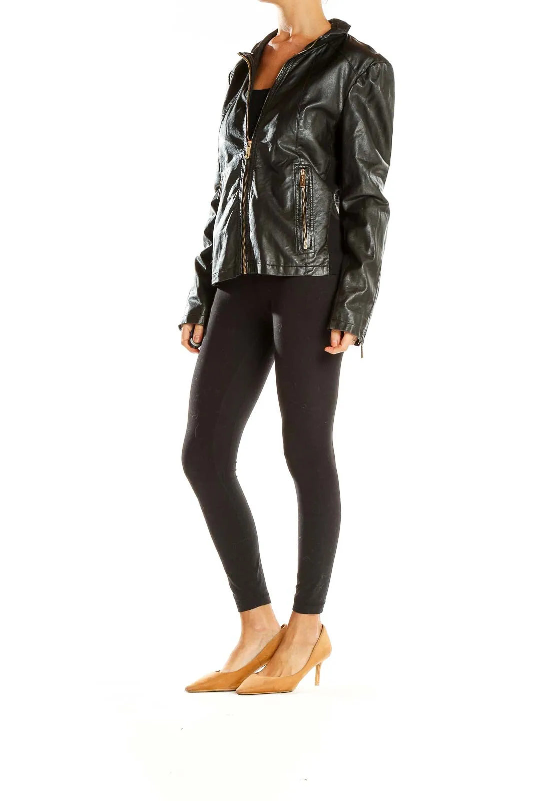 Black Leather Zip-Up Moto Jacket