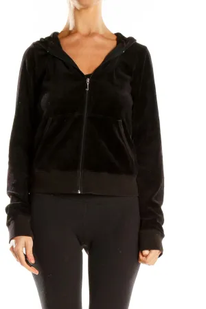 Black Velour Zip-Up Hoodie Jacket