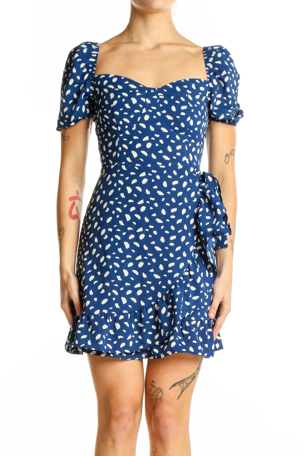 Blue Floral Print Mini Wrap Dress