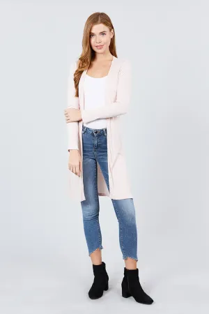 Blush Side Slit Ribbed Longline Cardigan