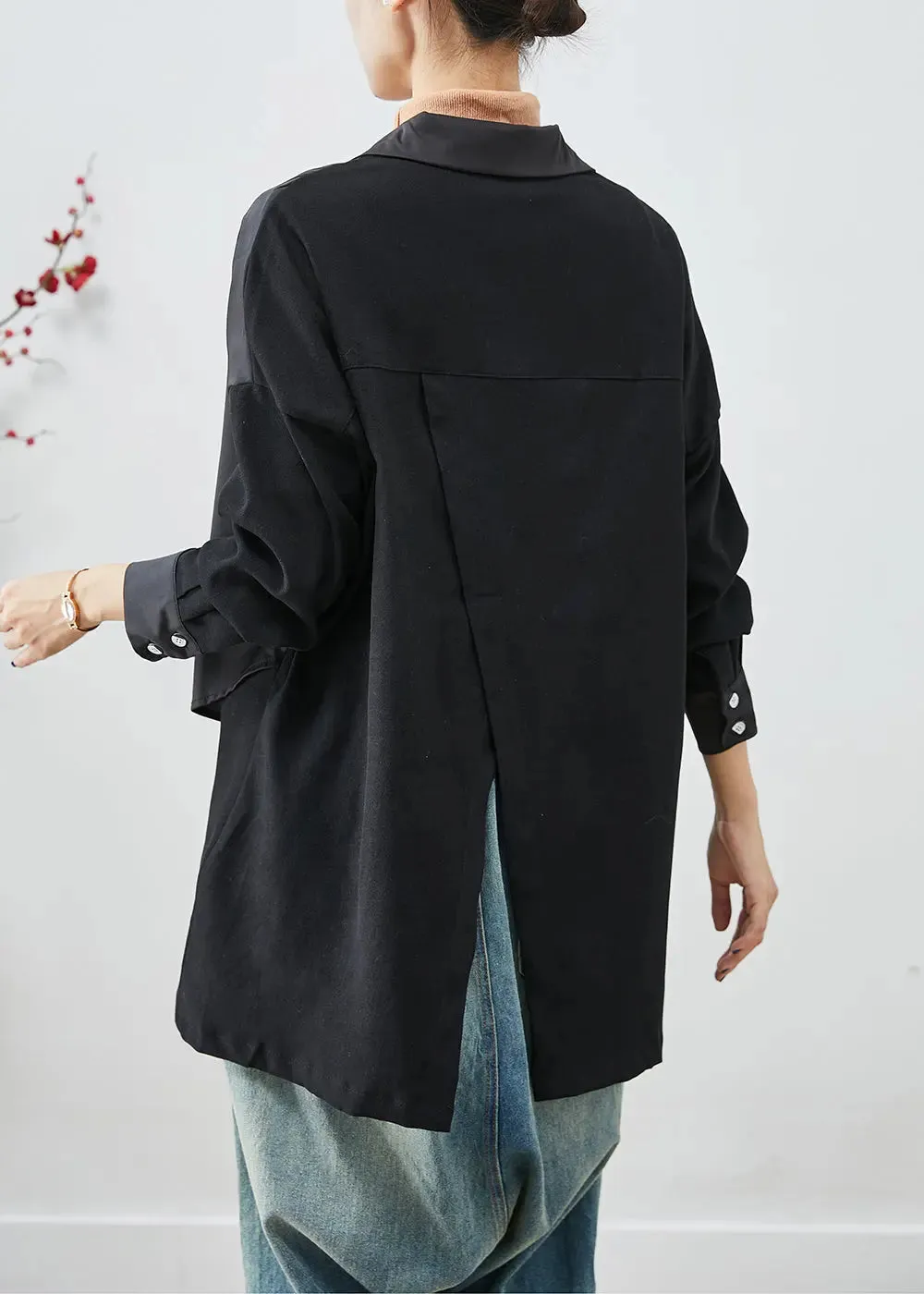 Bohemian Black Asymmetrical Patchwork Back Open Cotton Jackets Fall ML3203