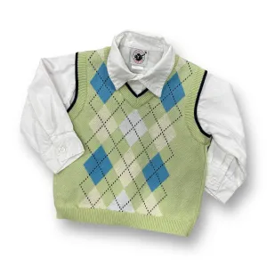 Boys Goodlad Size 18 Months Green Argyle Vest and Button Down Shirt