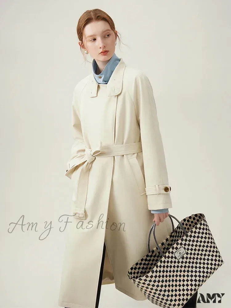 British Style Apricot Mid-length Casual Spring Classic Trench Coat