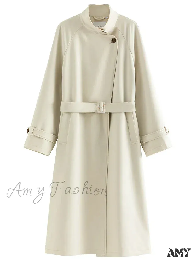 British Style Apricot Mid-length Casual Spring Classic Trench Coat