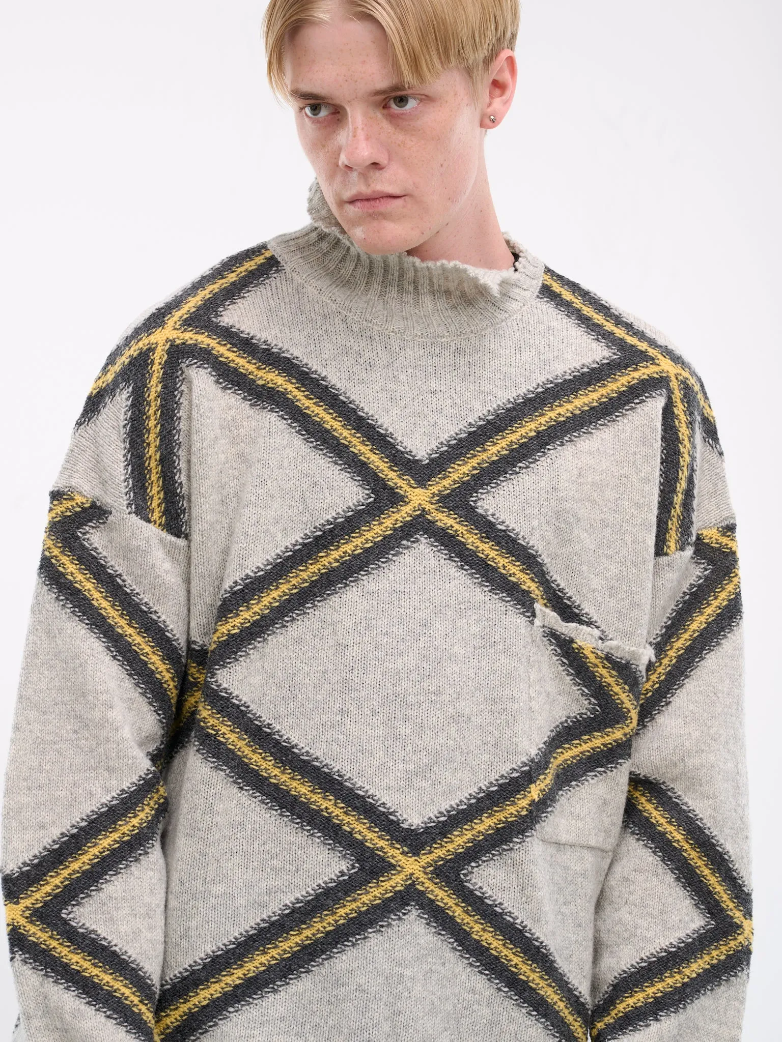 Broken Argyle Sweater (GCMG0410Q0-UFH946-GREY-MULTI)