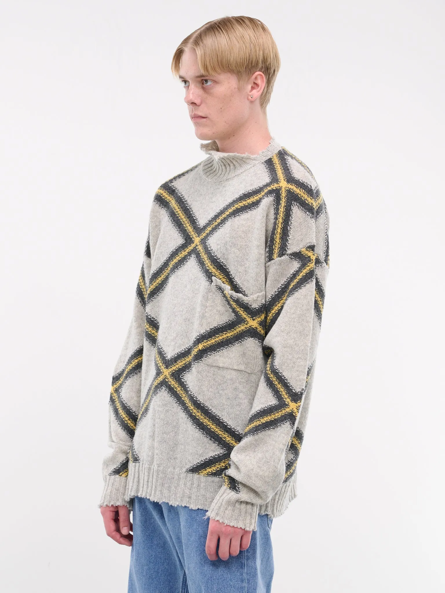 Broken Argyle Sweater (GCMG0410Q0-UFH946-GREY-MULTI)