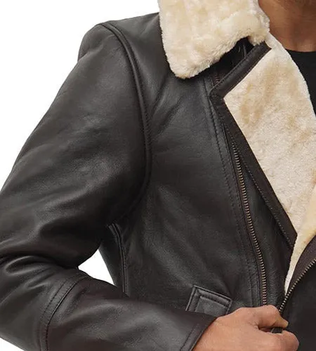 Brown Asymmetrical Faux Shearling Stylish Men's Leather Jacket by TJS