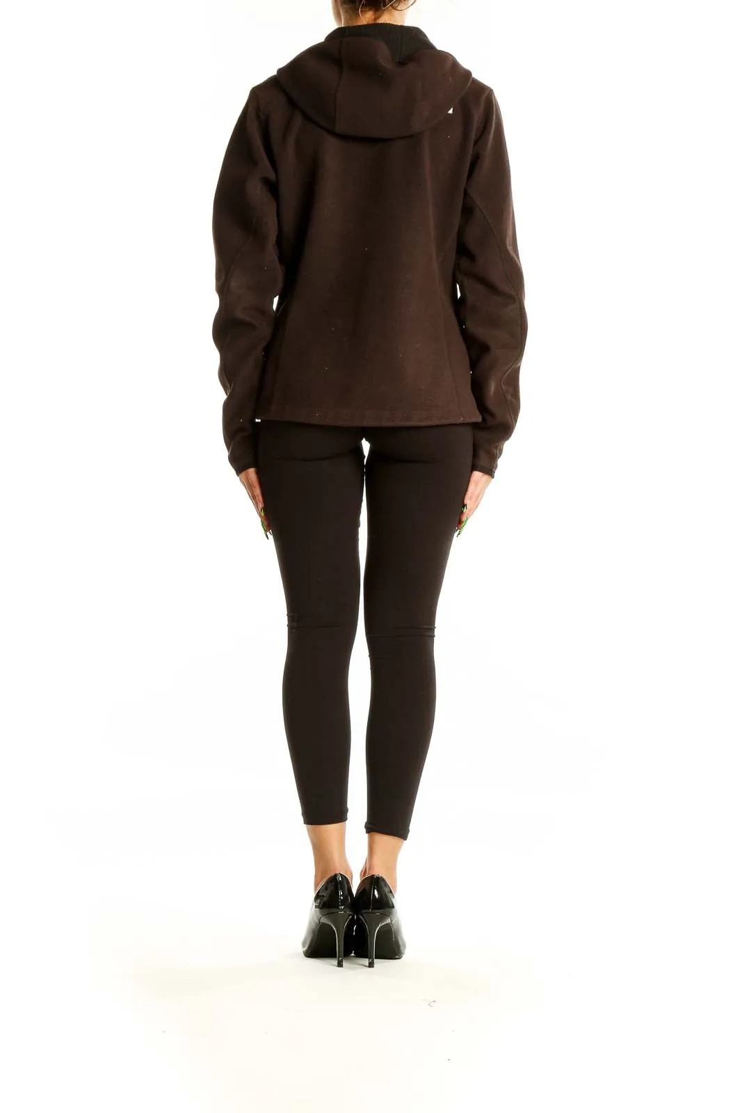 Brown Polyester Fleece Zip-Up Hoodie