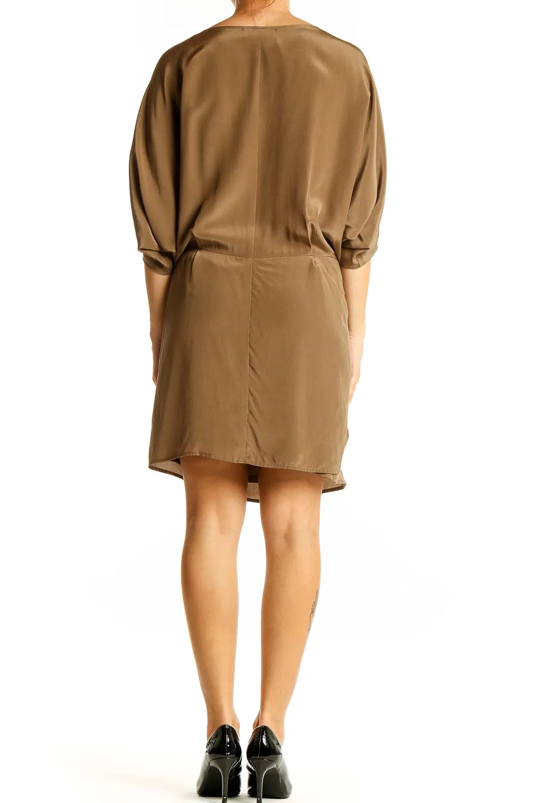 Camel Draped Wrap Dress