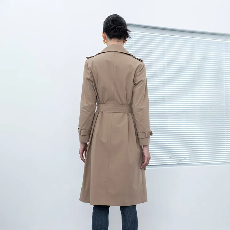 Camel Long Trench Coats With Belt