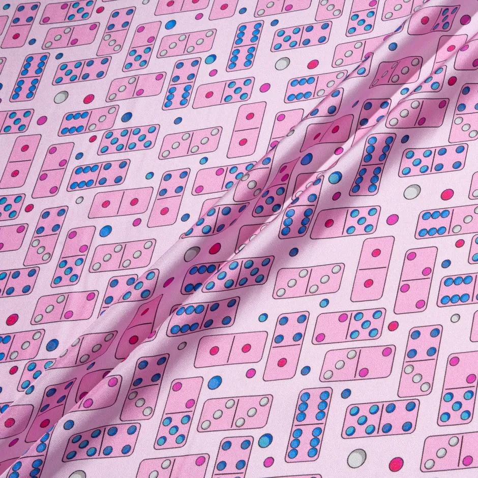 Candy Pink Domino Printed Pure Silk Twill