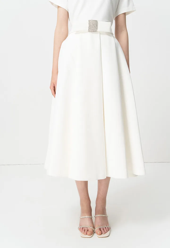 Choice Pleated Detail Solid Skirt Offwhite