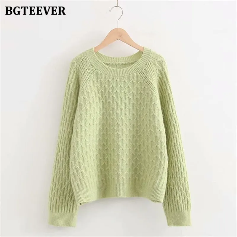 Christmas Gift Joskaa Vintage Chic O-neck Sweater Women Argyle Plaid Knitting Tops Casual Loose Warm Knitted Jumper Female Autumn Winter 2020