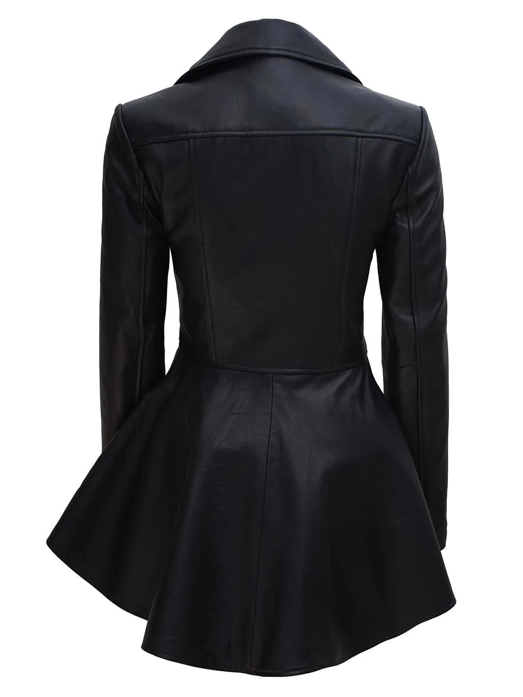 Clarissa Womens Black Asymmetrical Peplum Leather Jacket