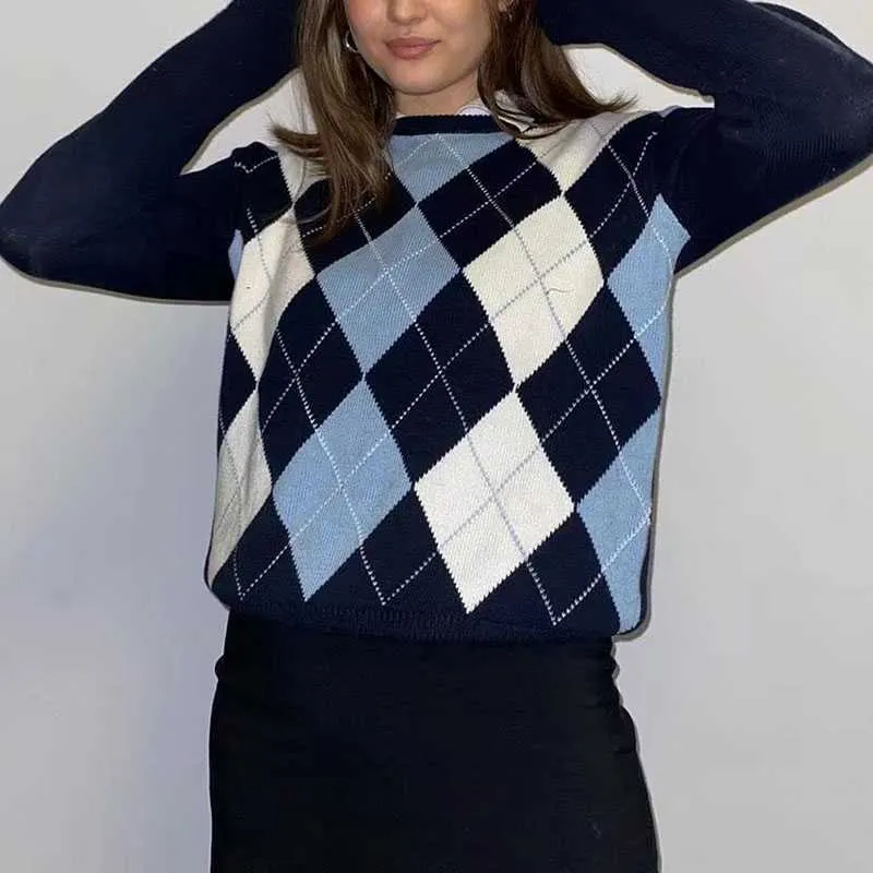 Classic Retro Color block Argyle Print Button Down Sweaters