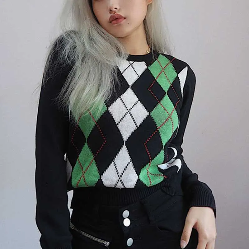 Classic Retro Color block Argyle Print Button Down Sweaters