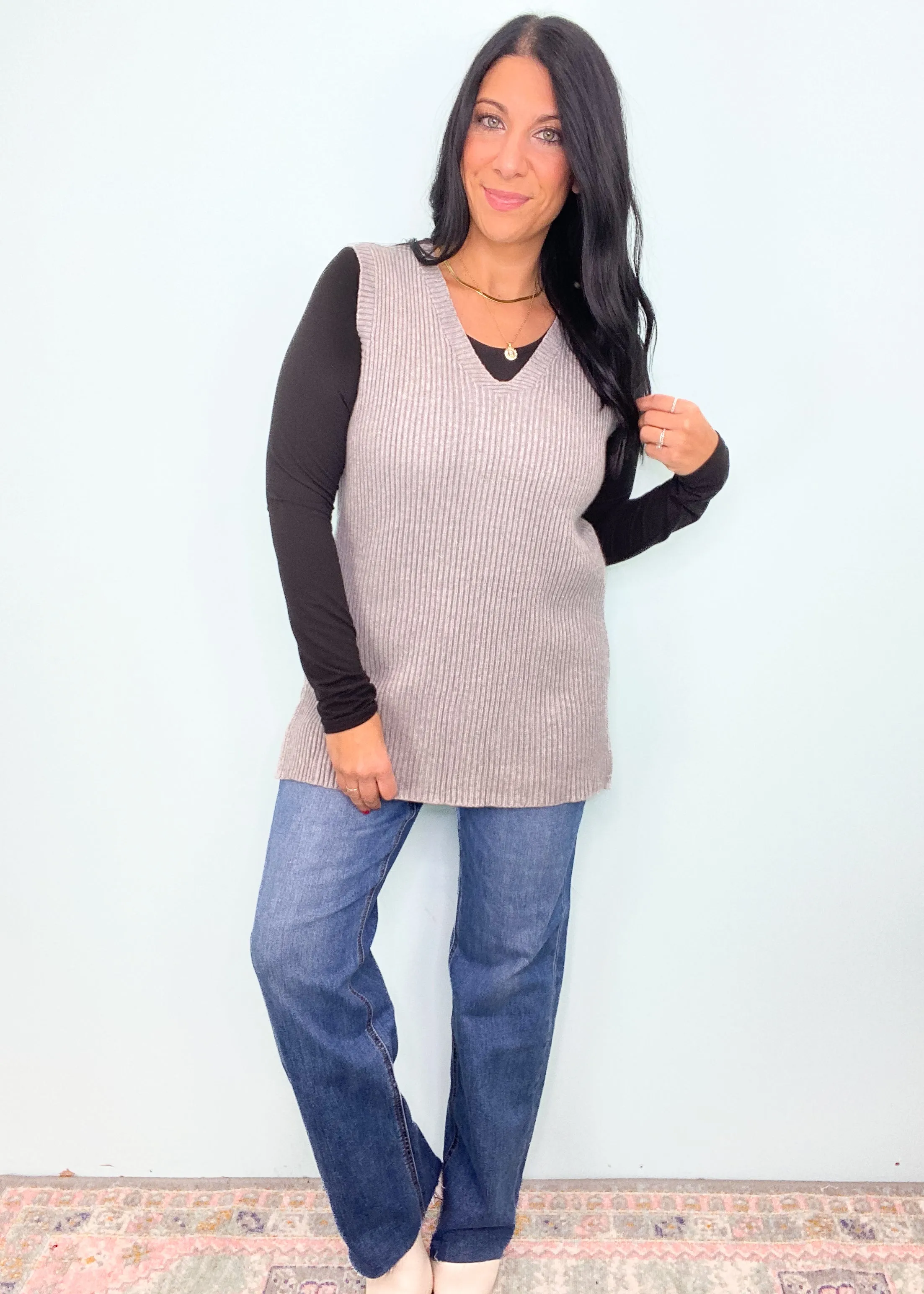 'Collegiate Level' Heather Gray Ribbed Soft Sweater V-Neck Vest