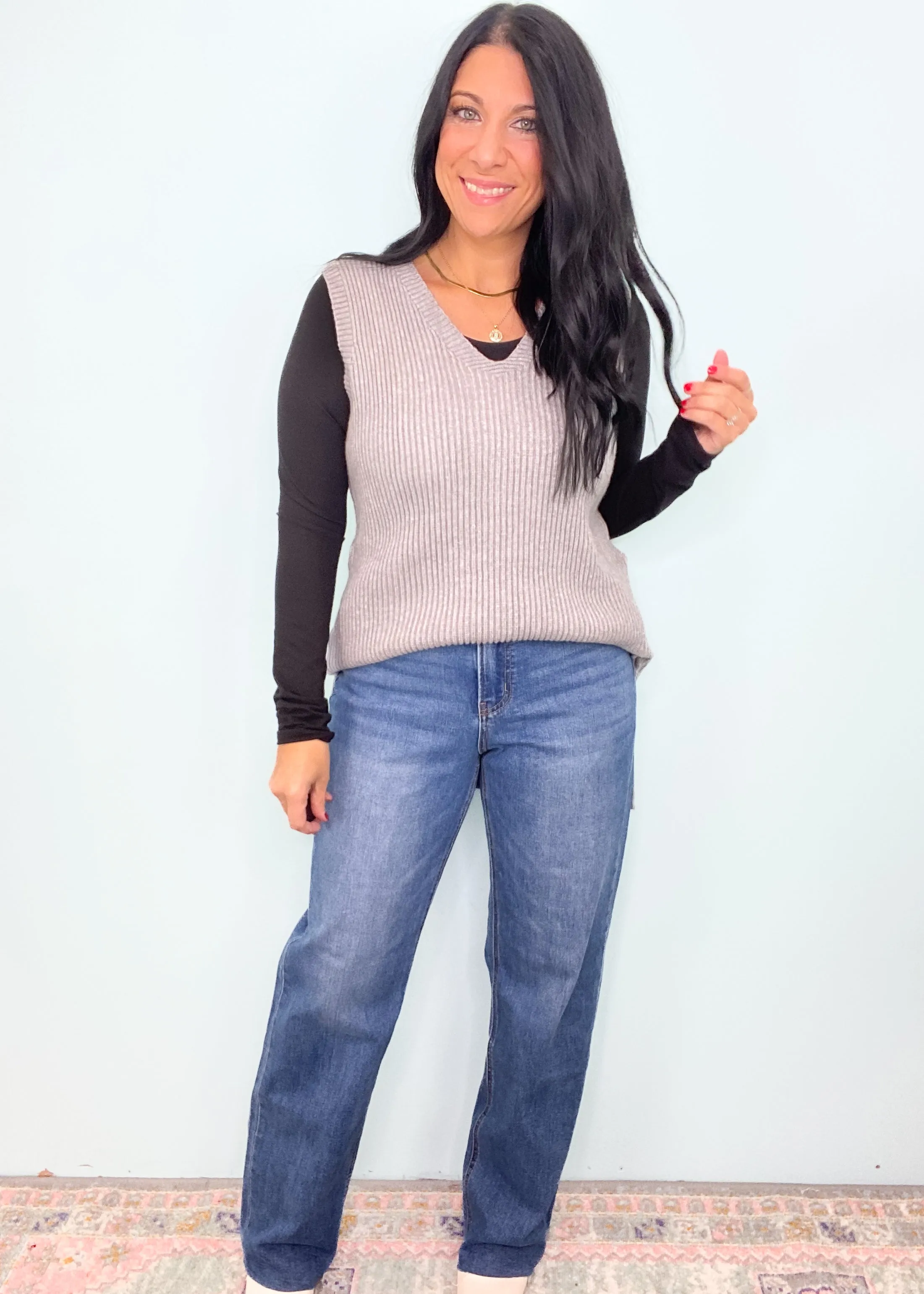 'Collegiate Level' Heather Gray Ribbed Soft Sweater V-Neck Vest