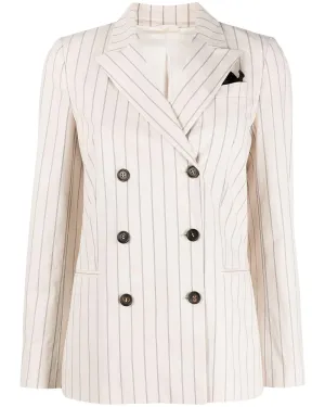 Cream and Black Striped Double Breasted Blazer