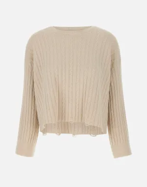 Cream Viscose Angora Sweater Women