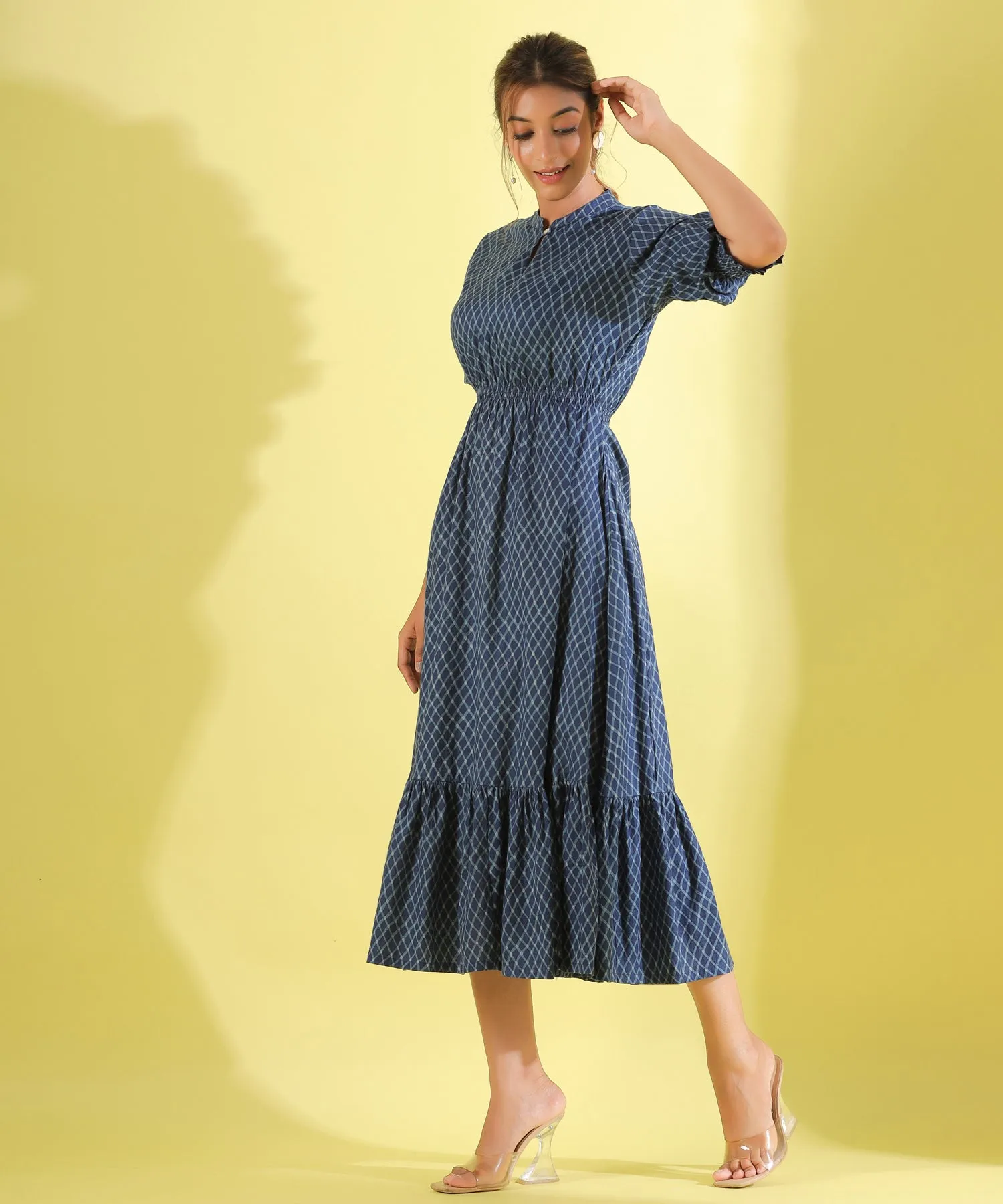 Crosses on Blue Cotton MIDI Dress