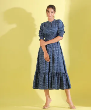 Crosses on Blue Cotton MIDI Dress