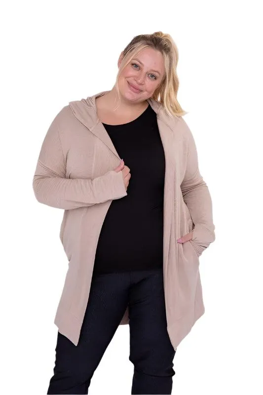 Curvy Longline Hooded Cardigan With Pockets