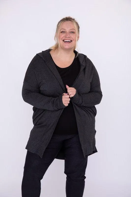 Curvy Longline Hooded Cardigan With Pockets