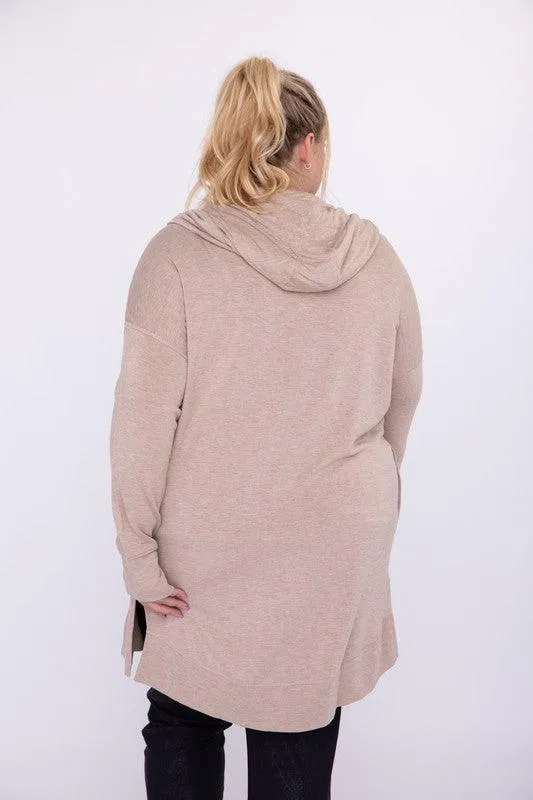 Curvy Longline Hooded Cardigan With Pockets