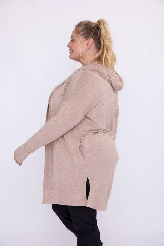 Curvy Longline Hooded Cardigan With Pockets