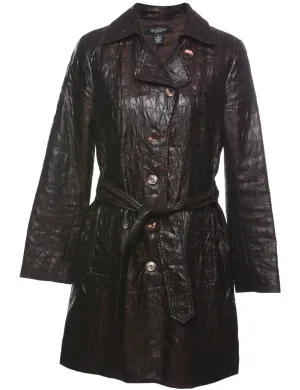 Dark Brown Classic Animal Print Trench Coat - S